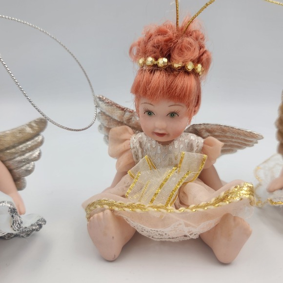 Vintage Porcelain Doll Figure Angel Set Ornaments,‎ 3 Ornaments - Picture 5 of 11